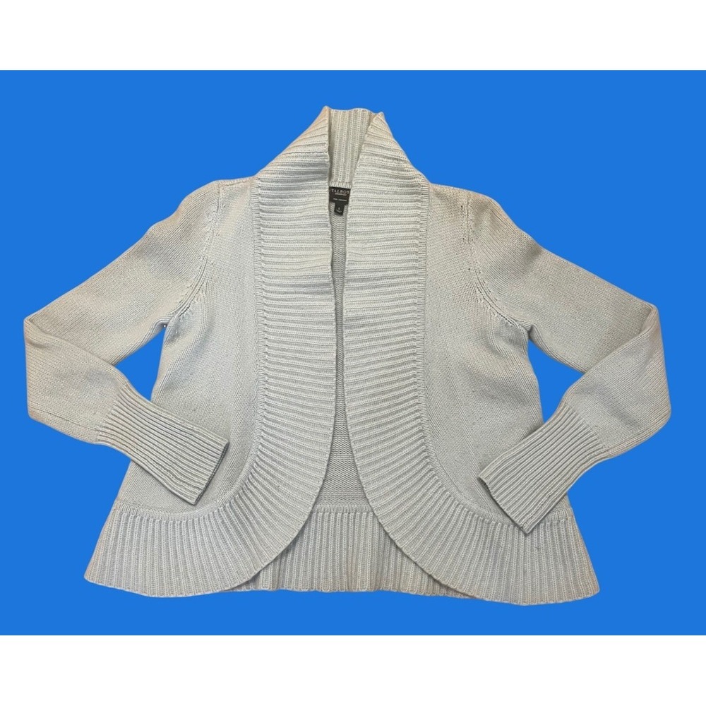 Talbots Cashmere Cardigan Open Front Light Blue Ribbed Shawl Collar Small